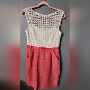STUDIO ONE New York Cream Lace and Coral Women Size 8 Sleeveless Dress